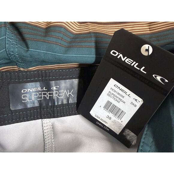 O'neill Men Board Shorts Size 38 Superfreak Stretch Brown Green Stripe New - Picture 9 of 9